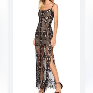 BCBG MAXAZRIA x Revolve Black Evelina Geometric Lace Maxi Dress Formal Cutout 0